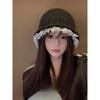 Lace Fisherman Hat for Women In Autumn and Winter Warm Ear Protection Basin Hat  Fashionable Korean Style Face Showing Small Knitted Woolen Hat