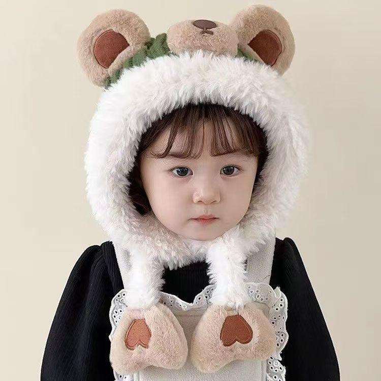 Children's Cute Cartoon Ear-Protecting Wool Beanie: Thickened, Windproof, Plus Velvet for Autumn and Winter.
