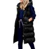 Womens Ladies Warm Plus Size Solid Color Hooded Single Breasted Medium Length Cotton Jacket Waistcoat Slim Cardigan Coat