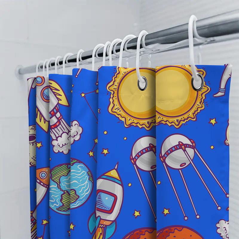 Space Adventure Shower Curtain Vibrant Galaxy Design For Bathroom Decor Cosmic Exploration Pattern Art Print Fabric Waterproof S