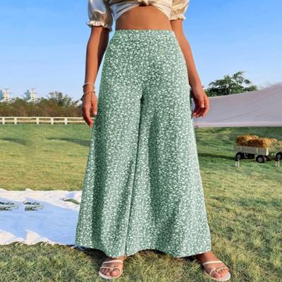 Women Pants High Waist Floral Print Wide Leg Trousers Vintage Style Loose Fit Casual Long Pants with Pockets