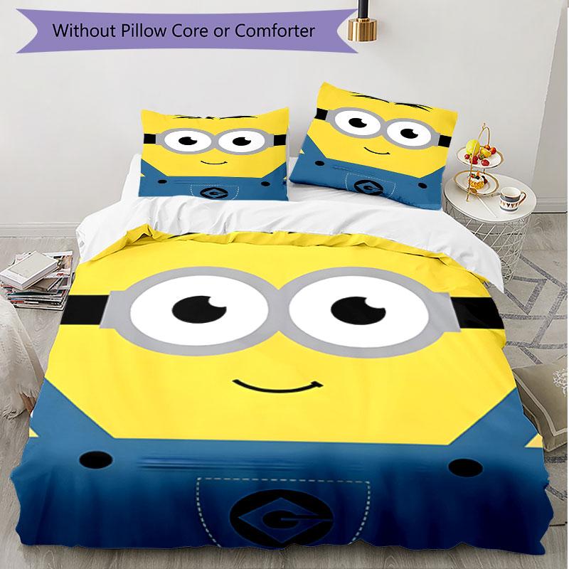 3pcs Duvet Cover Set (1*Duvet Cover + 2*Pillowcase, Without Core), Minions Print Soft All‑Season Bedding Set, Home Bedroom Decor Gift