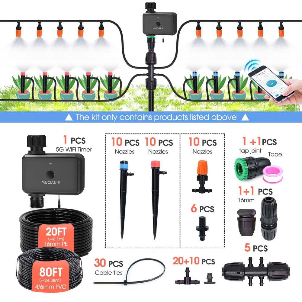

20FT 1/2 Hose 5G Dual Frequency Garden Irrigation Timer Kit 1/4 Adjustable Sprinkler Remote Control Automatic Watering System