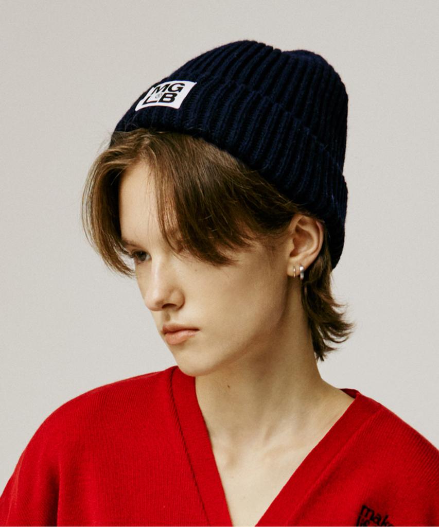 MATCHGLOBE Label Patch Knitting Beanie (Navy)