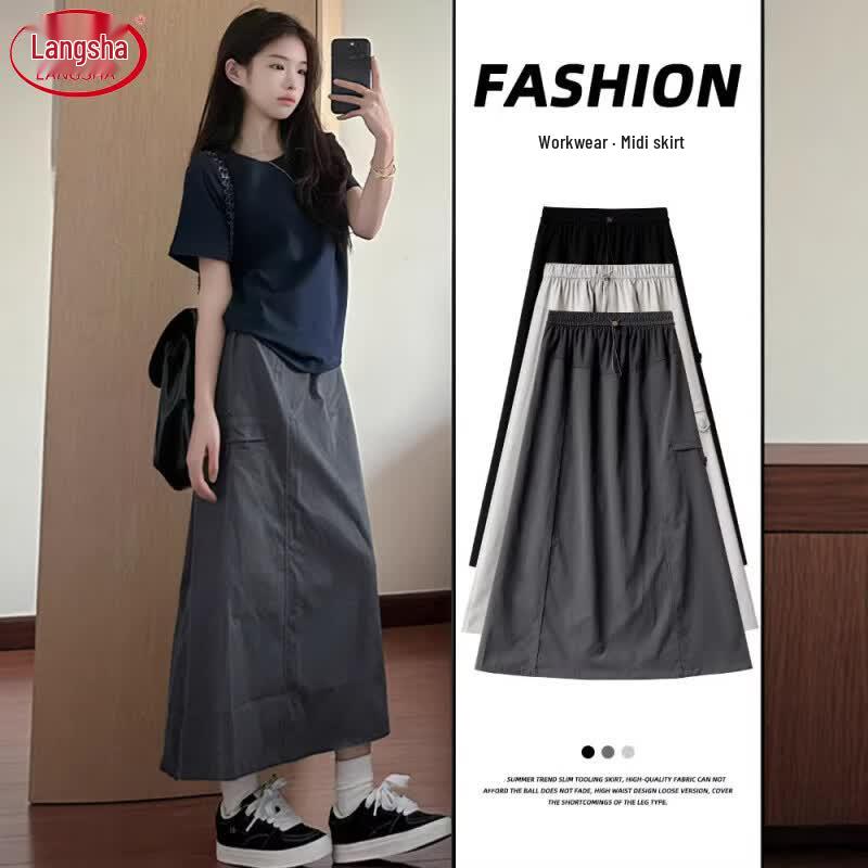 Women s American Retro High-Waist Workwear Midi Skirt L