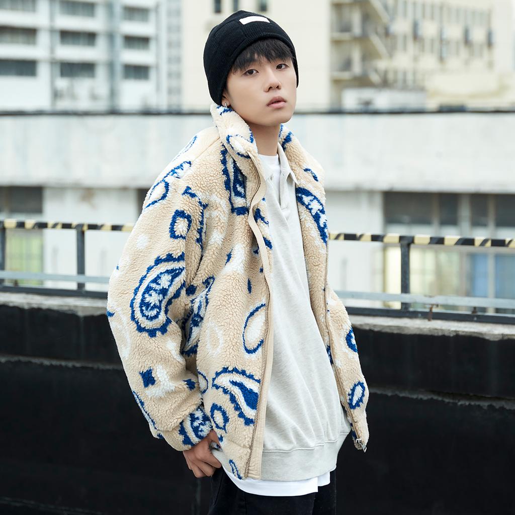 MLB New York Yankees Cashew Flower Windproof Warm Loose Plush Jacket Unisex Jacket Light-Beige 3AFDI0126-50BGS