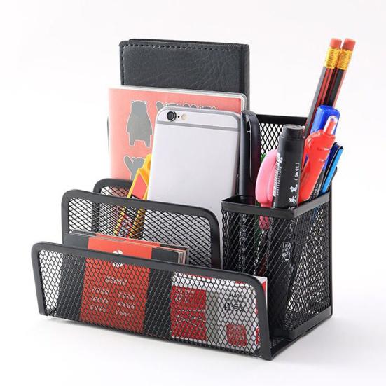 3-Tier Desktop Stacking File Holder Black Metal Mesh Mail Organizer Letter Holder Reinforced Design Space-Saving File Storage Rack for