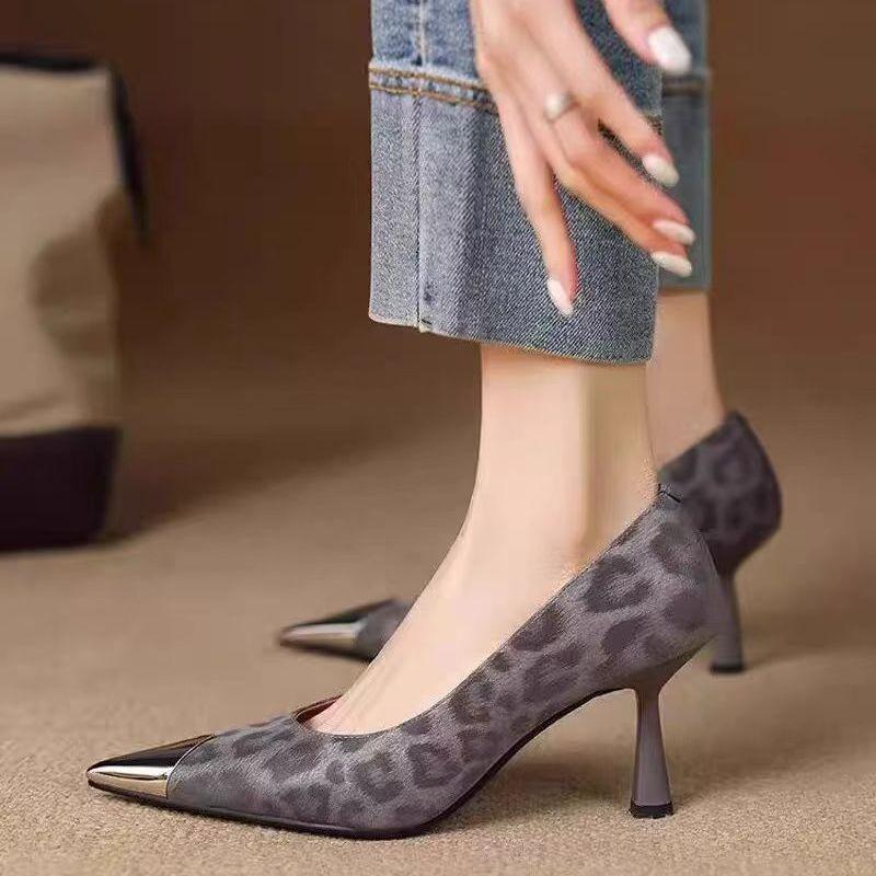Aphixta High Heels Women Pumps Metal Decoration Pointed Toe Sexy Woman Party Shoes Leopard Prints Wedding Shoes Ladies Footwear