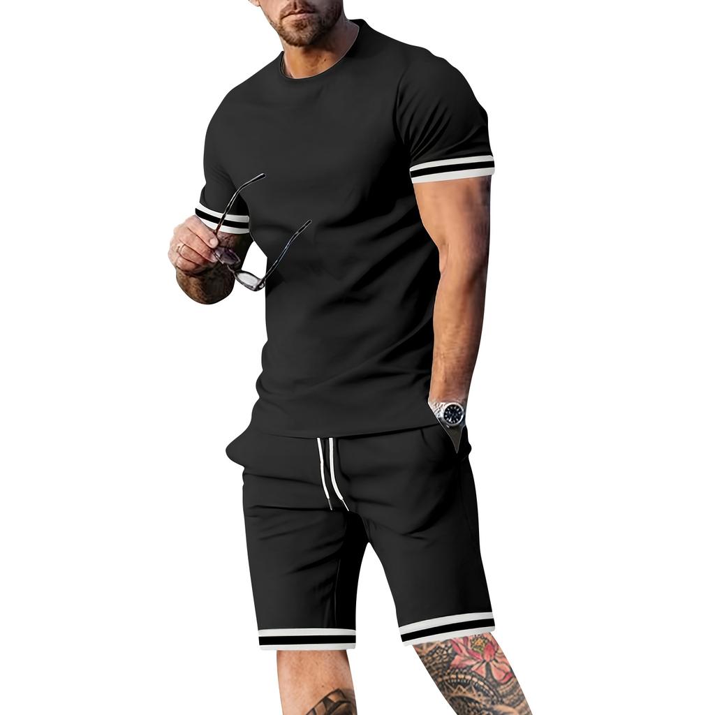Men's Short-sleeved T-shirt And Round-neck Set   Men's Sports Shorts  Set
