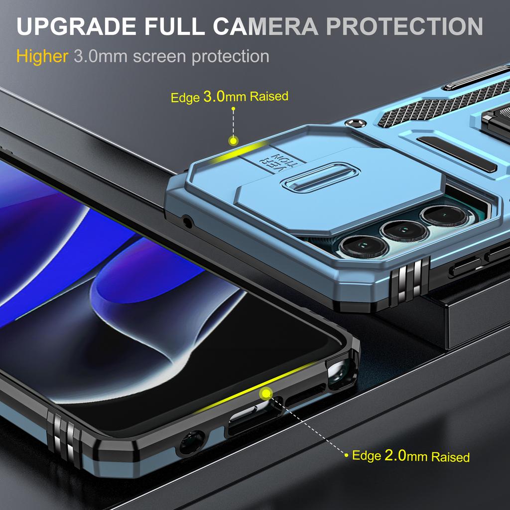For Motorola Moto G Stylus 4G (2022) Armor Series Drop-proof PC+TPU Phone Case Kickstand Back Cover with Slide Camera Lid