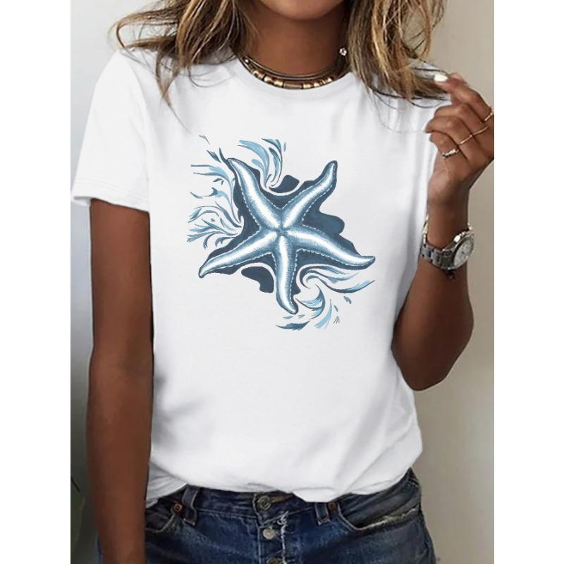 

Women s starfish printed T-shirt, casual streetwear XS