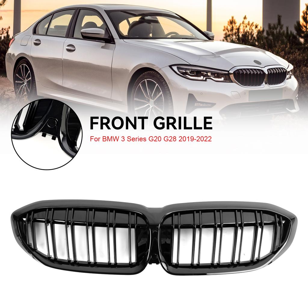 Black Dual Slat Kidney Grille Grill 51138072085 Fit BMW 3 Series G20 2019-2022