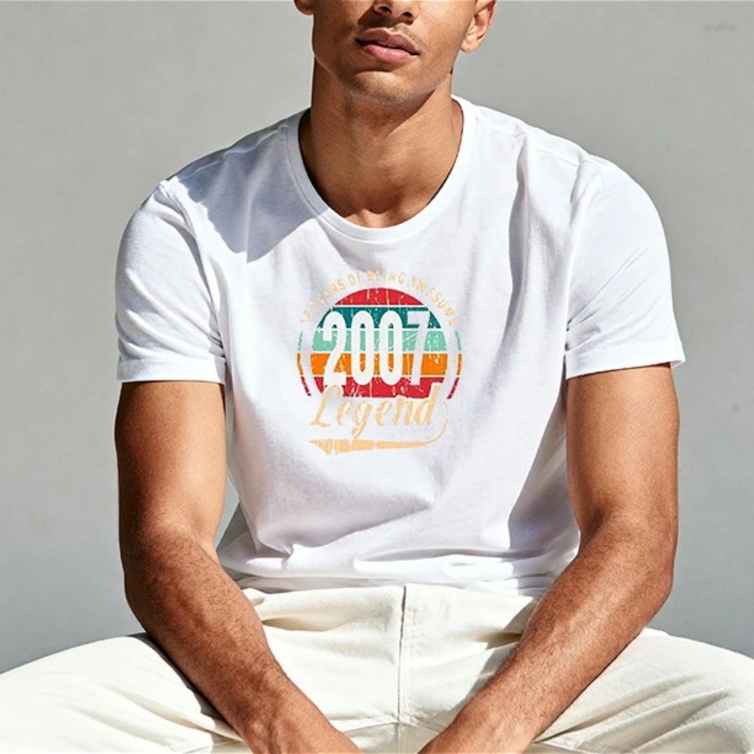 

Legend Born in 2007 Funny Birthday Gift Printed Tshirt Tops 18 Years of Being Awesome Streetwear Shirt Unisex Cotton Classic Tee S чёрный