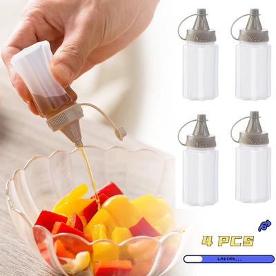 4 Stück/Set Mini Saucen-Würzsauce Flasche Barbecue Küche Tragbare Transparente Flasche PP Gewürze Mit Deckel Glas Squeeze