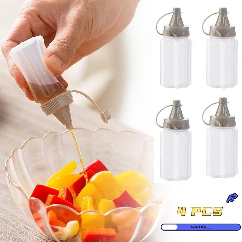 4Pcs/Set Mini Sauce Seasoning Bottle Barbecue Kitchen Portable Transparent Bottle PP Spices With Lid Jar Squeeze