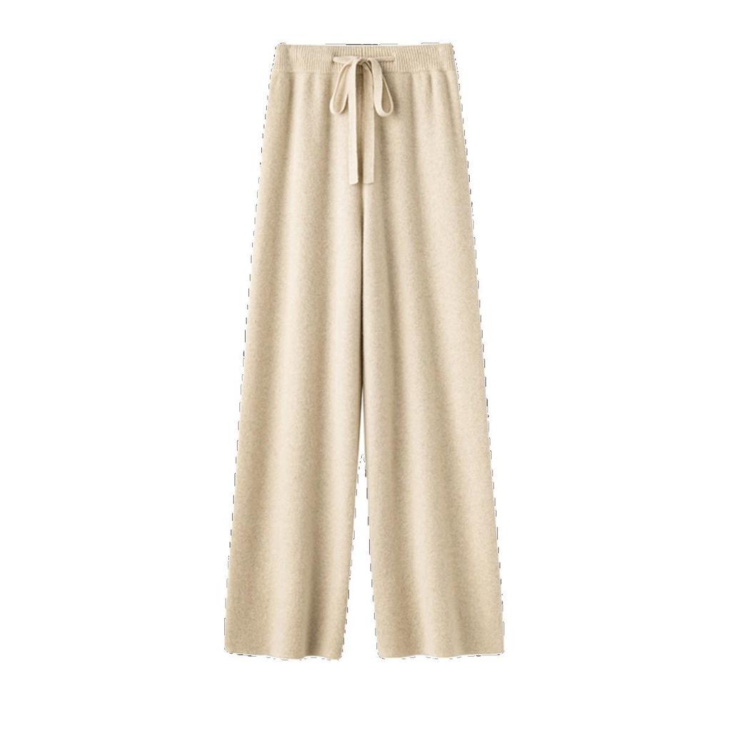 Australian Wool Wide Leg Pants - Women's Autumn/Winter Straight Leg Cashmere Knit Floor-Length Trousers