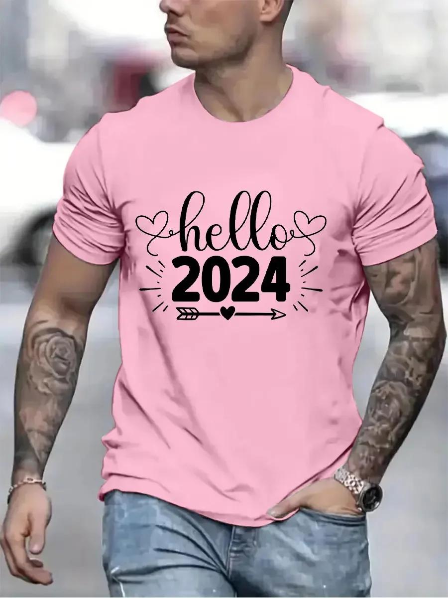 

Футболка Hello 2024, мужская мода, повседневные топы с коротким рукавом, мужская и женская одежда, с Новым годом 2024, хипстерская футболка Cheers To 2024 XXXXXL золотой