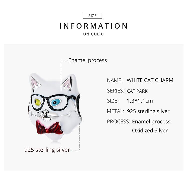WOSTU 925 Sterling Silver Animal Pendant Cute White Cat Charm Beads Fit Original Bracelet Necklace For Women Jewelry
