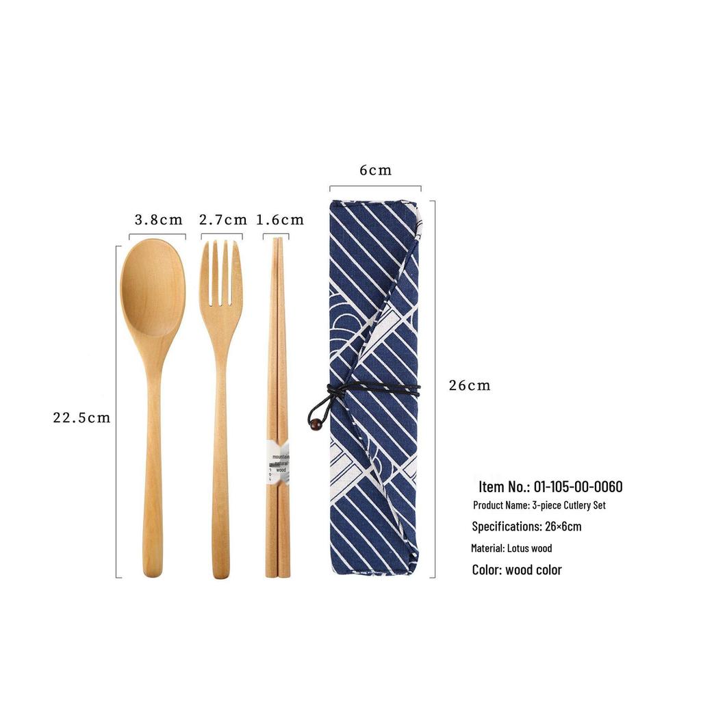 YFJY Drewniany Zestaw Sztućców: Grawerowalny widelec, łyżka, pałeczki z materiałowym woreczkiem - Idealne na wesela i do codziennego użytku