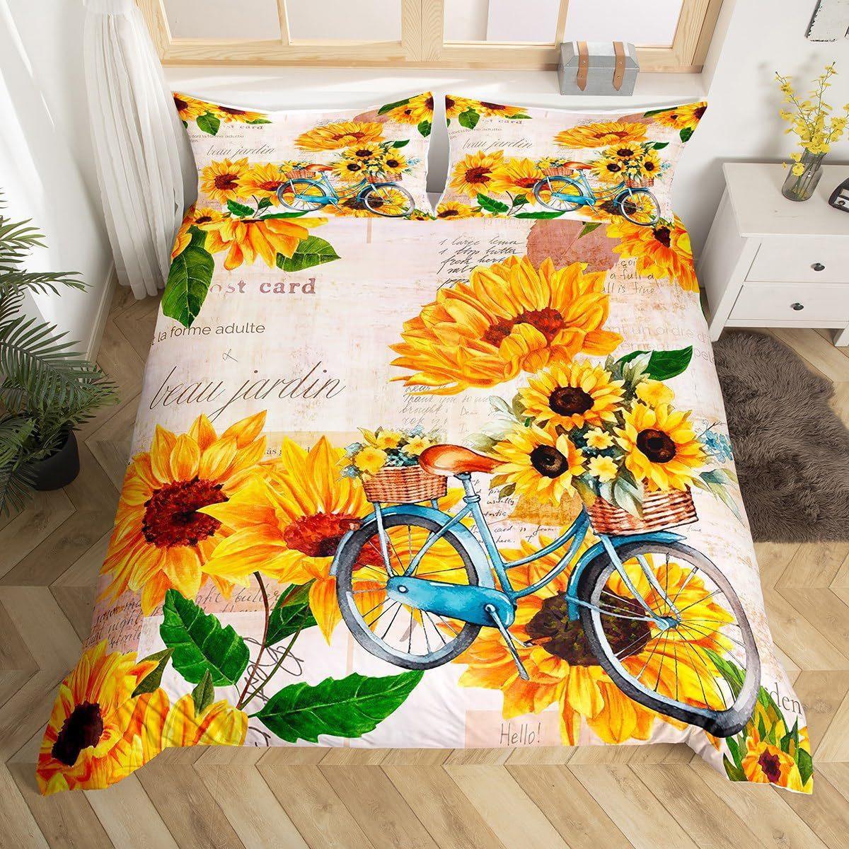 

Винтажный пододеяльник с принтом подсолнухов для спальни, общежития. Винтажный постельный комплект, набор из трех предметов. EU single 135*200