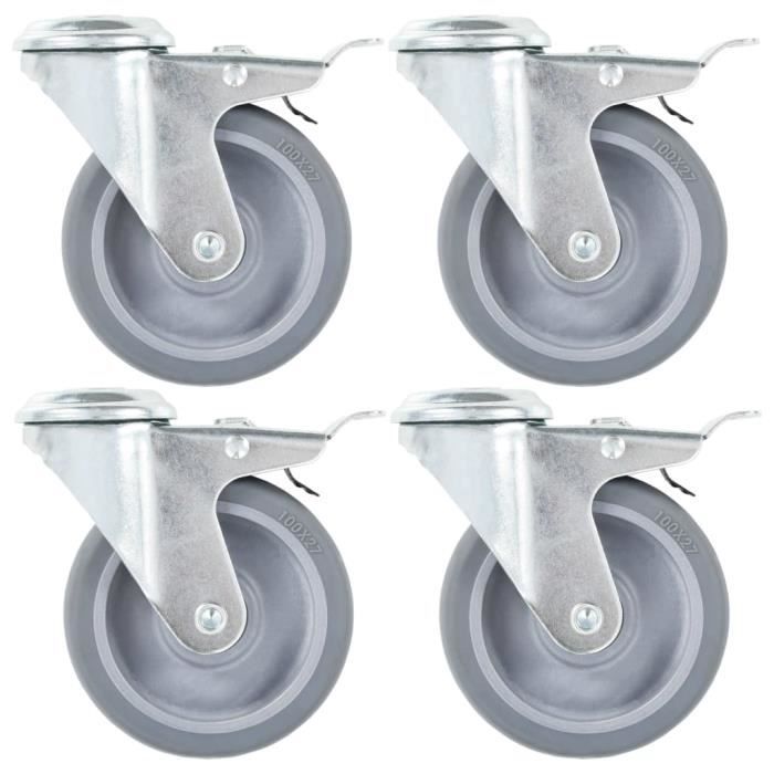 VidaXL 4pcs Roulettes pivotantes à trou de boulon à double frein 100mm