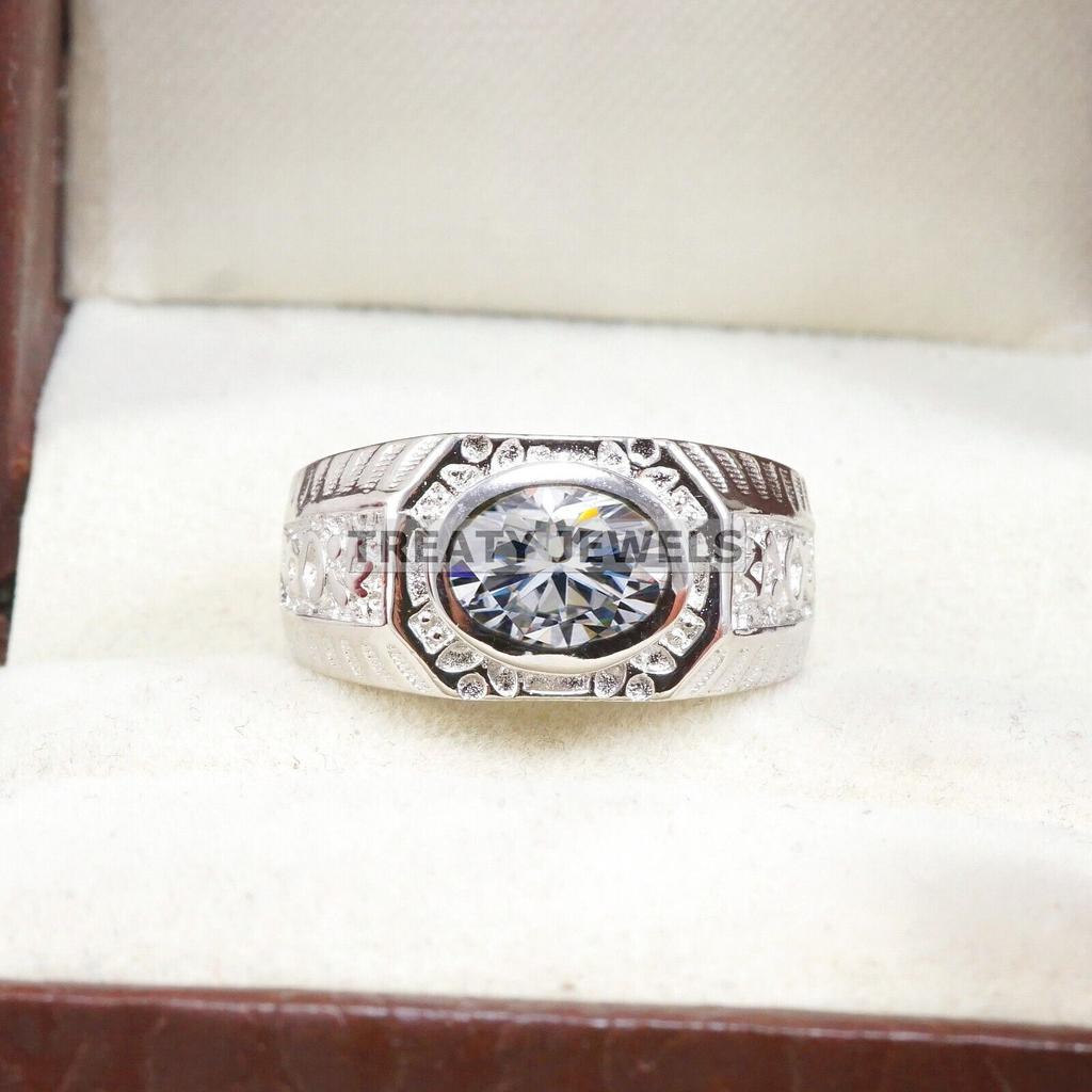 Moissanite Oval Cut Gemstone With 925 Sterling Silver Ring For Men's #B312 JL375681966035