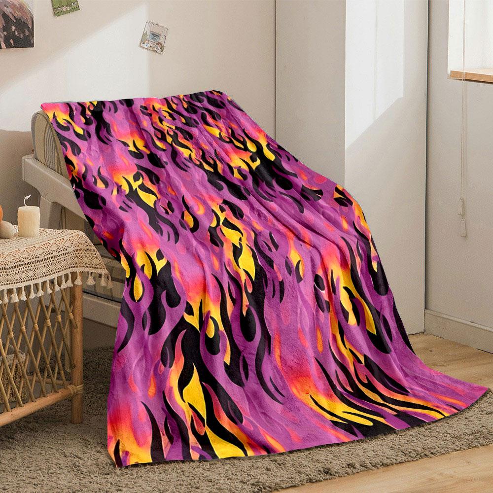 Flame-like Patterns with Orange, Yellow, and Black On a Purple Background. for All Seasons Blanket Lunch Break Throw Gift