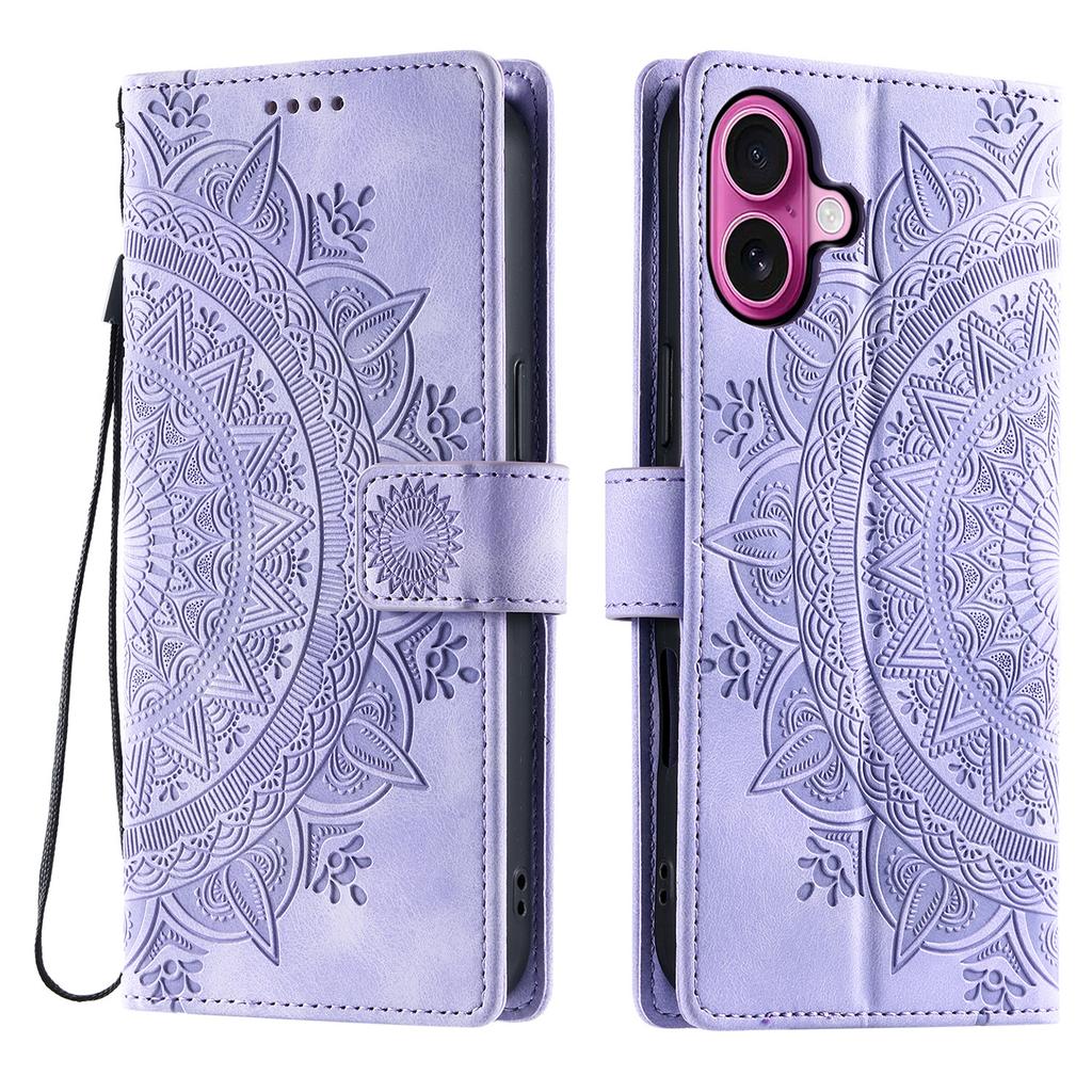 For iPhone 17 Case Imprinted Totem Skin Feel Wallet Leather Phone Cover with Hand Strap