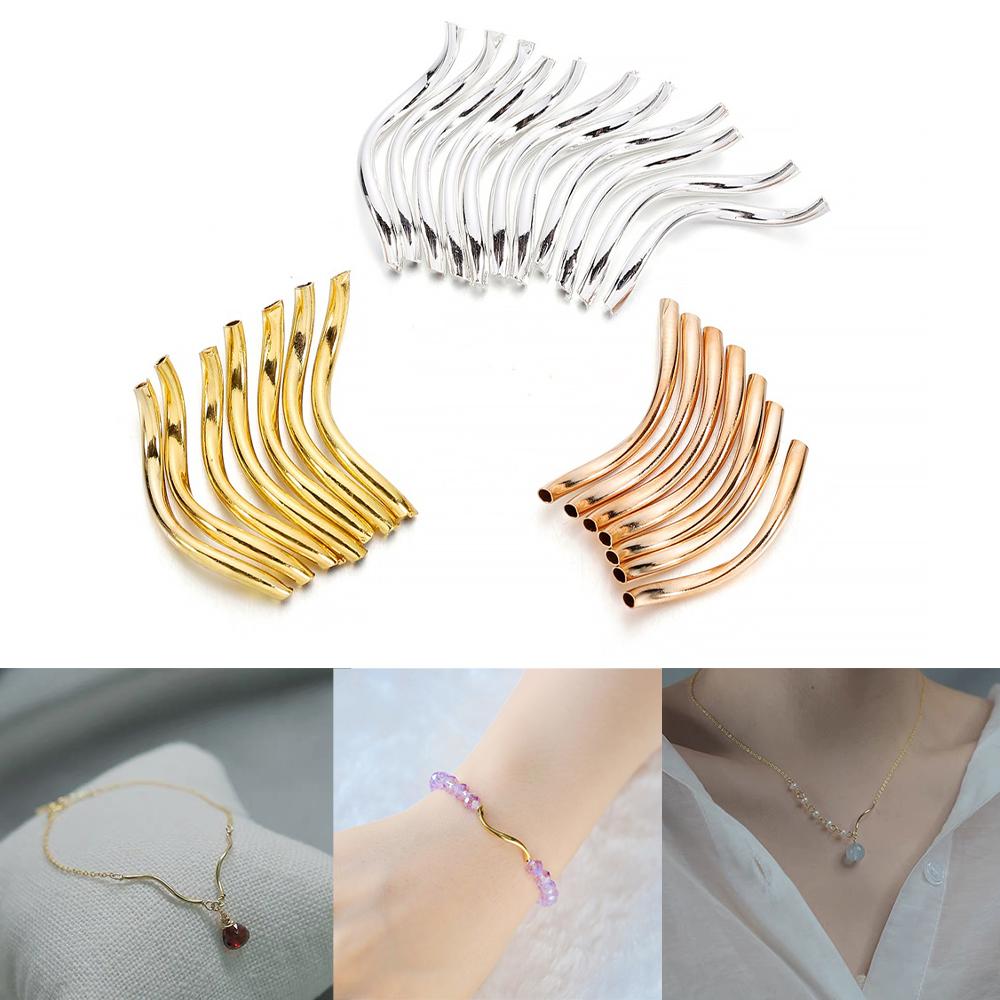 100 Stück/Los Kupfer Gebogene Röhrchen Abstandshalter Perlen Crimp-Endverbinder für DIY Schmuck Armband Halskette Herstellungszubehör