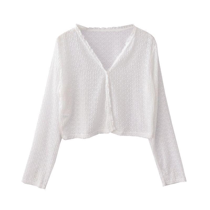 

Women s Summer Ice Silk Lace Cardigan - Thin, Loose, V-Neck Long Sleeve with Sun Protection Extra Extra Small