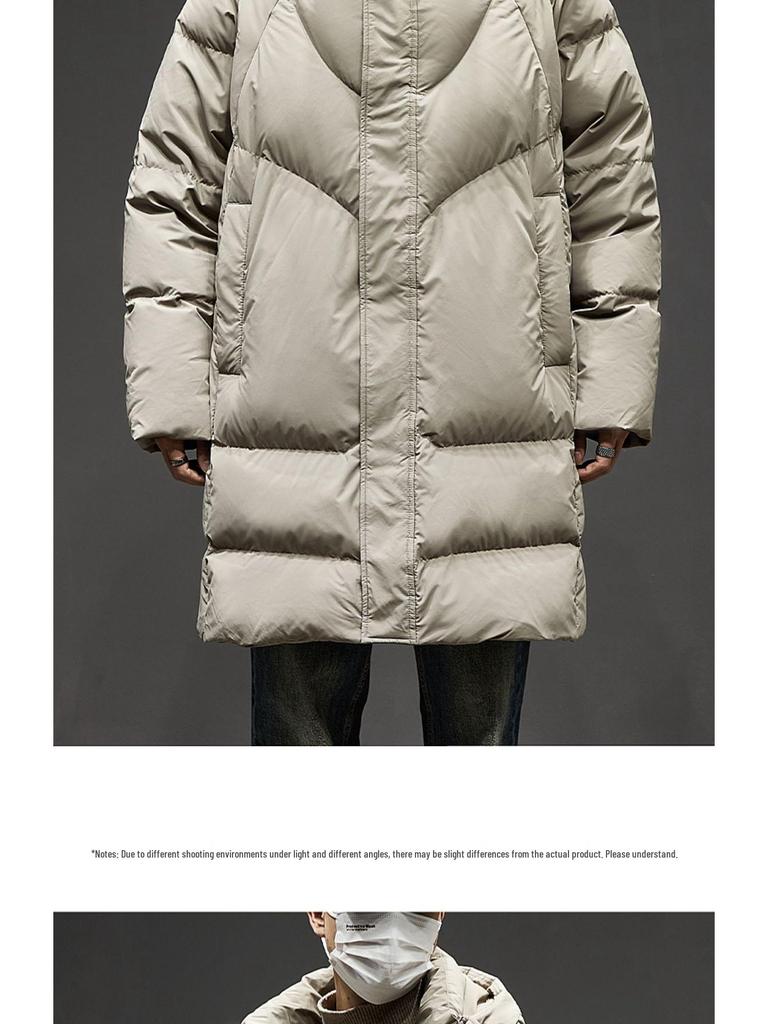 Herren Winter Mittellange Kapuzen Daunenjacke - High-End, Dick, Warm, 90% Weiße Entendaunen