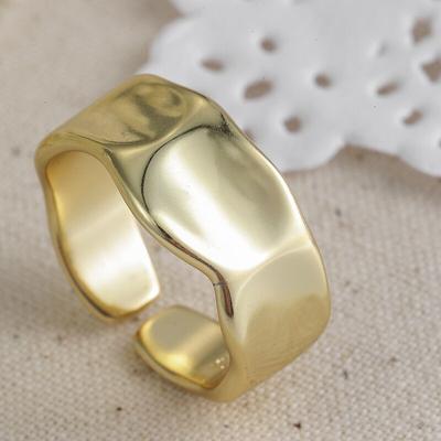925 Sterling Silver Irregular Smooth Wide Opening Ring Personality Geometric Concave Convex Wave Ring For Women S-R578