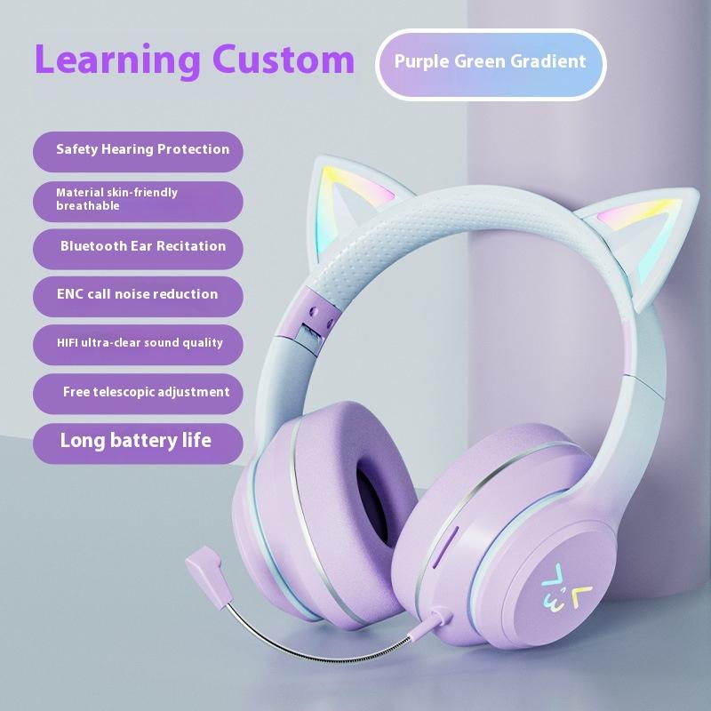 

Навушник, монітор, дитяча гарнітура для читання, поступова зміна кольору, котячі вушка, світлова гра, Bluetooth-гарнітура flagship model