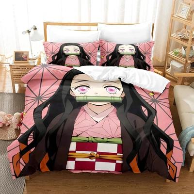 Juego de cama Anime Demon Slayer Nezuko, funda de edredón, funda de almohada, edredón tamaño king y queen para niños y adultos
