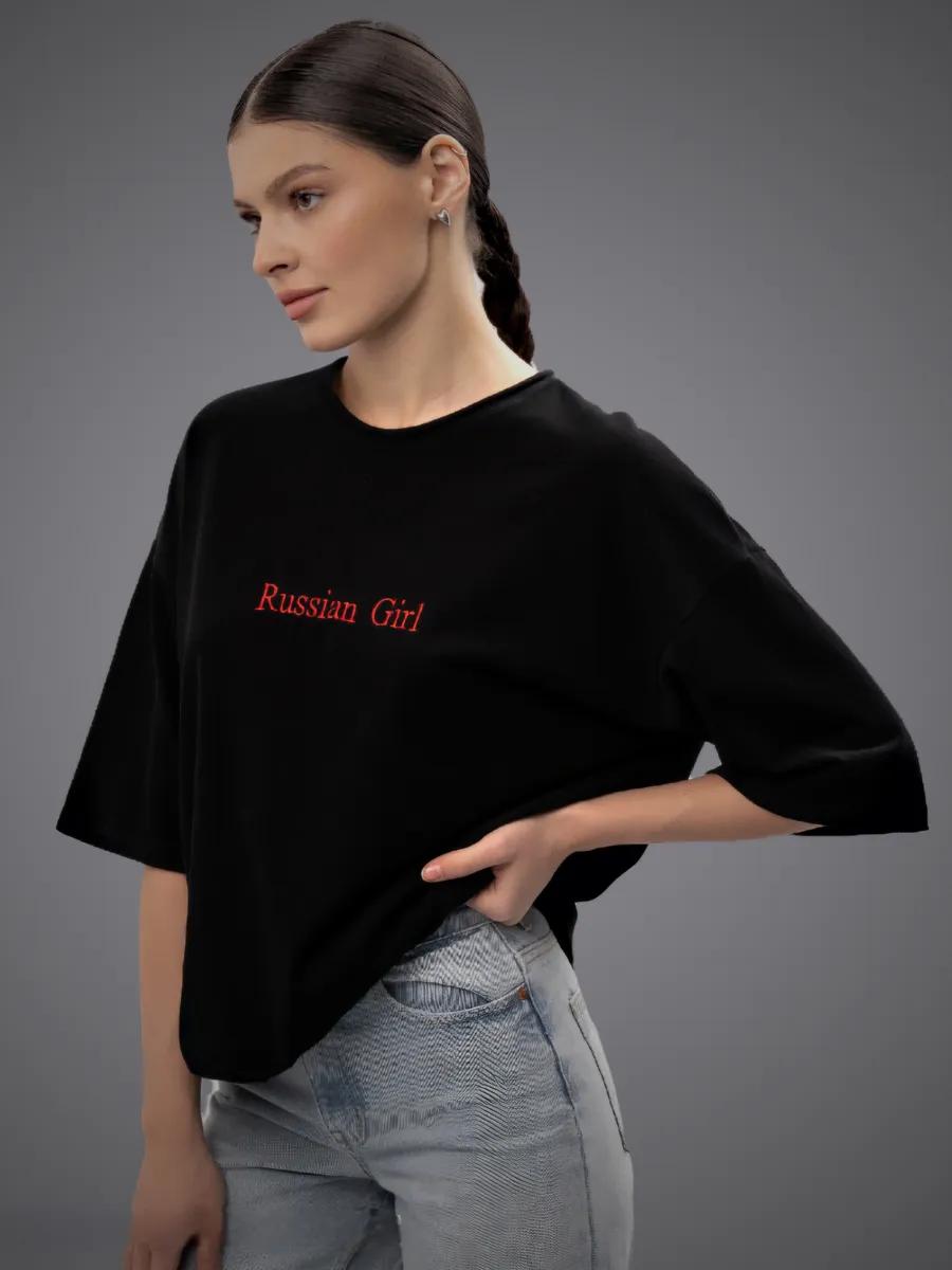 Oversized T-shirt with Russian Girl embroidery L