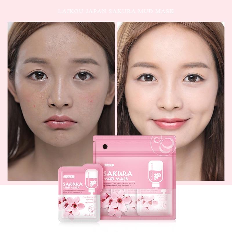 LAIKOU Sakura Face Mud Mask Whitening Cleansing Shrink Pores Reduce Acne Blackheads12pcs