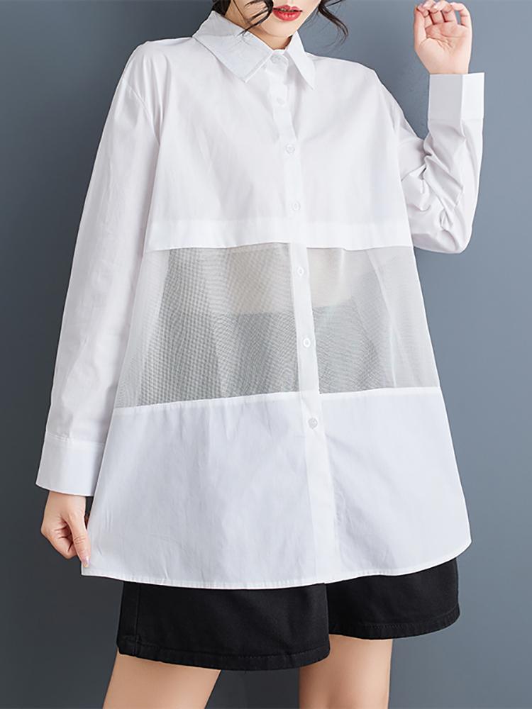 Xitao Patchwork Mesh Unregelmäßige Einreihige Bluse GMM1178