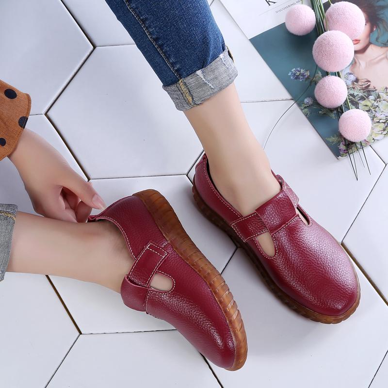 Fashion Women's Mother Female Genuine Leather White Shoes Sandals Loafers Moccasins Hook Loop Outdoor Cool Beach Summer Hollow