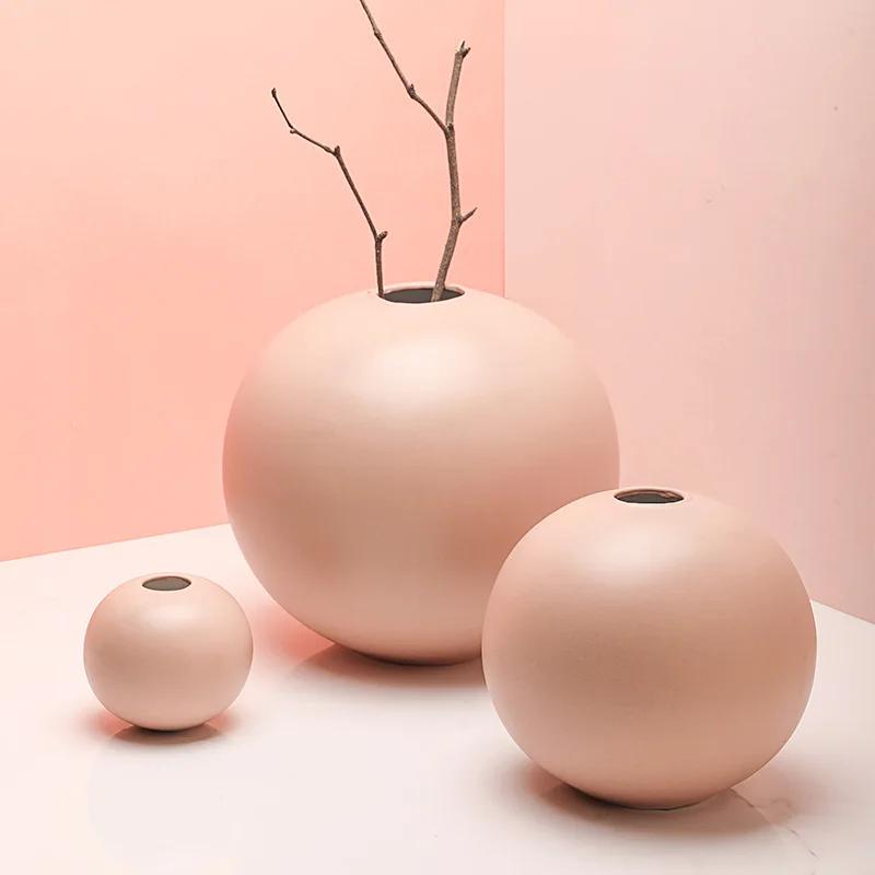 Nordic Spherical Ceramic Vase Creative Home Decoration Flower Arrangement Ornaments Round Ceramic Vase Living Room Ornaments