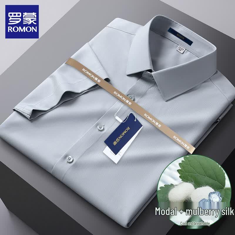ROMON Men's Silk Blend Short Sleeve Business Shirt