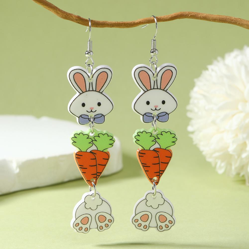 Easter Acrylic Rabbit & Carrot Earrings - Cute, Creative Cartoon Design for Women