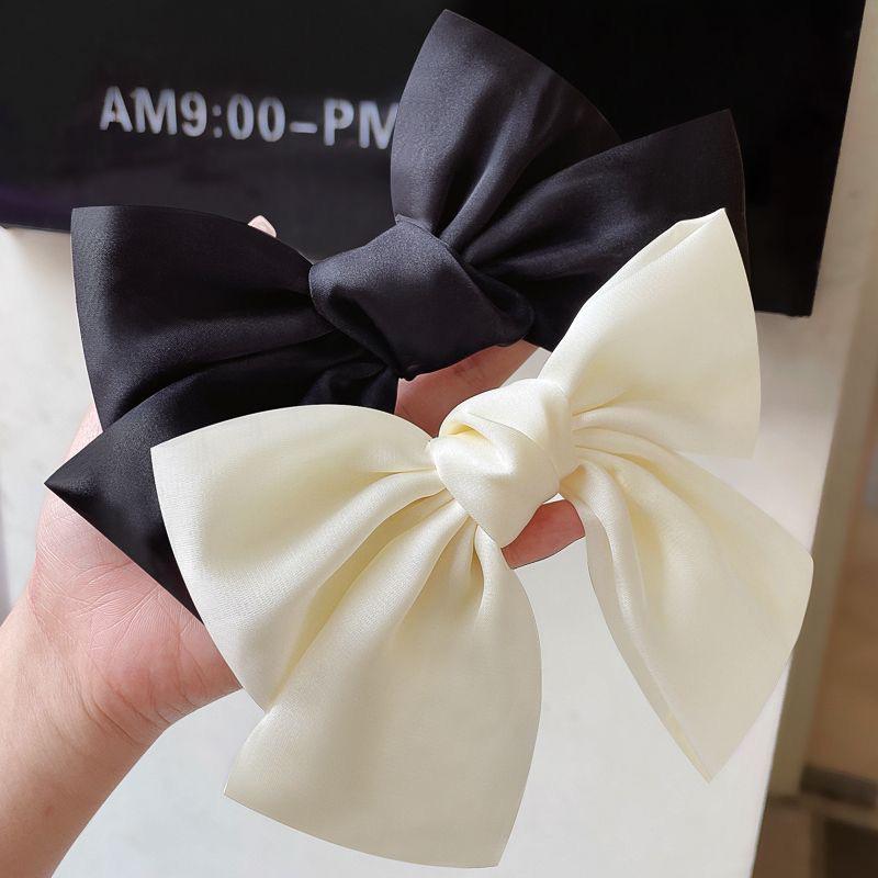 Black Satin Large Bow Headpiece Hair Clip - Women's Autumn/Winter 2025 Edition