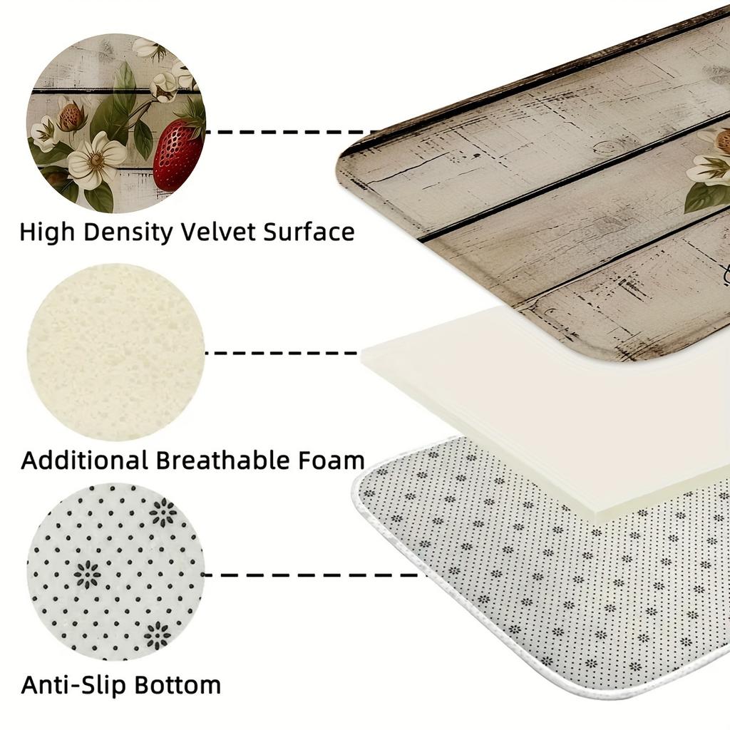 1Pcs Anti Fatigue Kitchen Rug  Strawberry Waterproof Non-Slip Thick Cushioned Kitchen Mat Heavy Duty Comfort Standing Mat for Kitchen