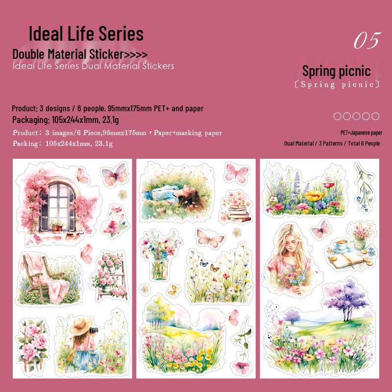 

Yan Ji Ideal Life Series: 6 Two-Material Planner Base DIY Sticker Sheets