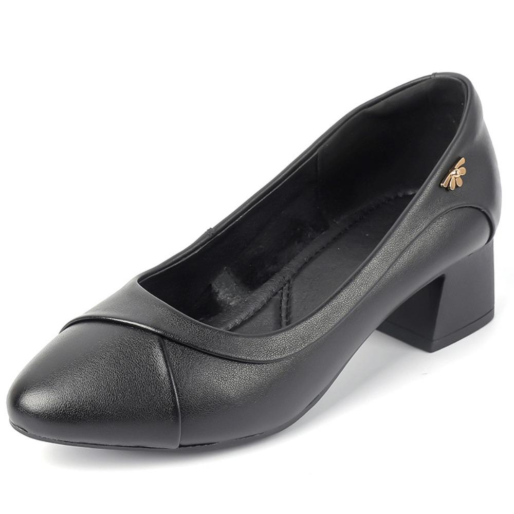 

Кожаные туфли-лодочки, на толстом каблуке, на мягкой подошве, удобные и универсальные рабочие туфли, женские туфли на среднем каблуке из мягкой кожи, нескользящие, на четыре сезона EU33/CN34 чёрный