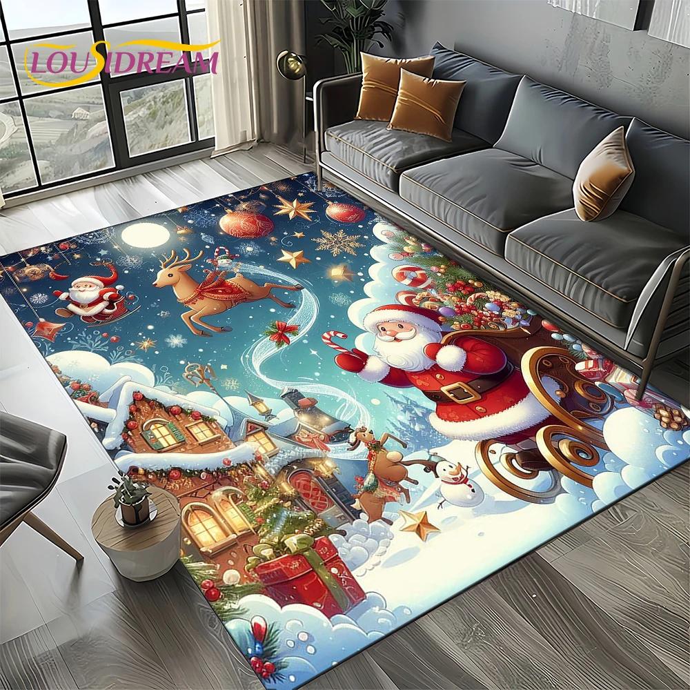 2025 Merry Christmas Tree Santa Claus,New Year Fairy Tale Gift Carpet Rug for Home Bedroom Sofa Doormat Decor,Non-slip Floor Mat
