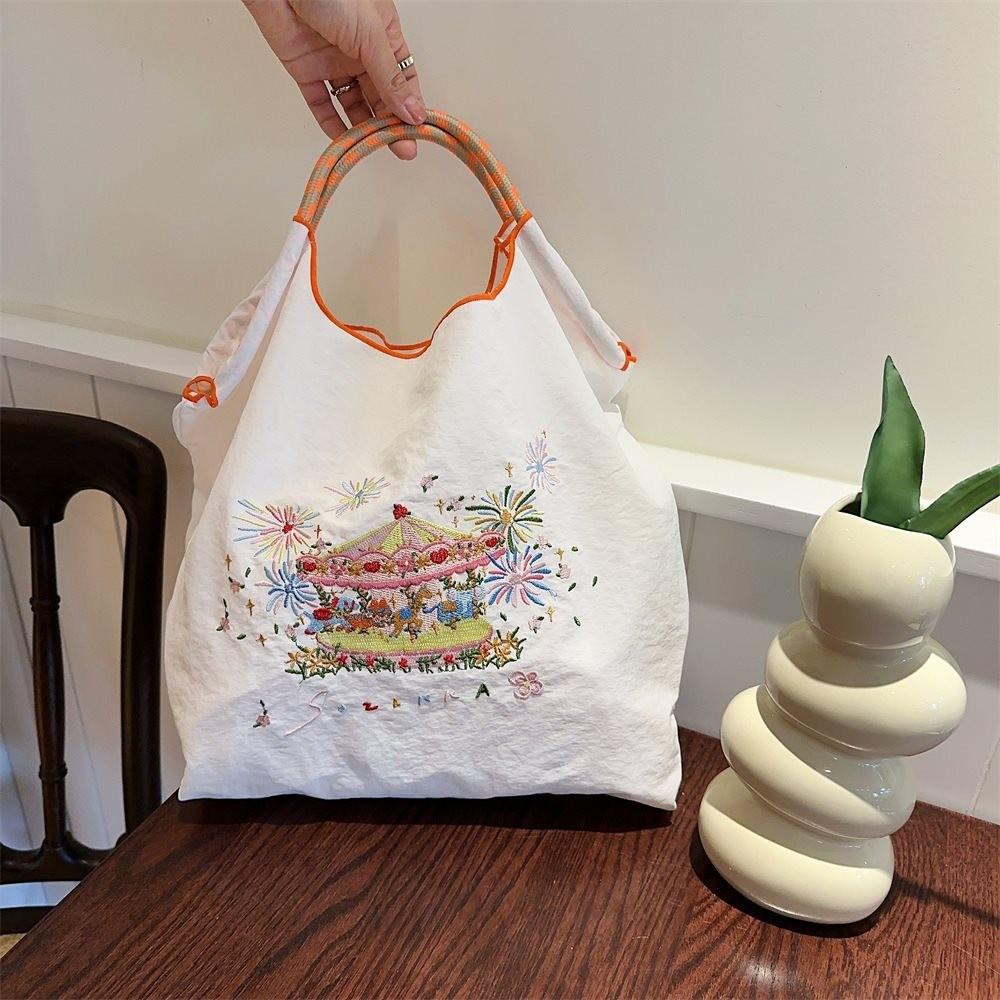 Exquisite Embroidered Oxford Tote Bag Stylish Cartoon Shopping Handbag For Daily Use