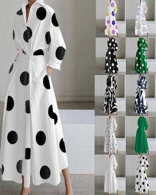 Vestido Feminino Outono 2023 Moda Manga Longa Decote V Estampado