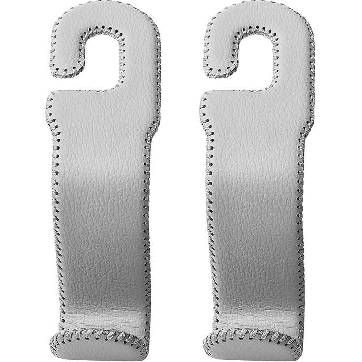 Leather Car Hooks For Headrest - Fully Leather-Wrapped U-Shaped Purse Holder For Car, Flexible Seat Back Organizer & Durable Car Accessories For