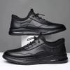 Herrenschuhe Herbst neue lässige Business-Lederschuhe vielseitiger Modetrend Luftkissen Gummizug schwarz Sport-Lederschuhe